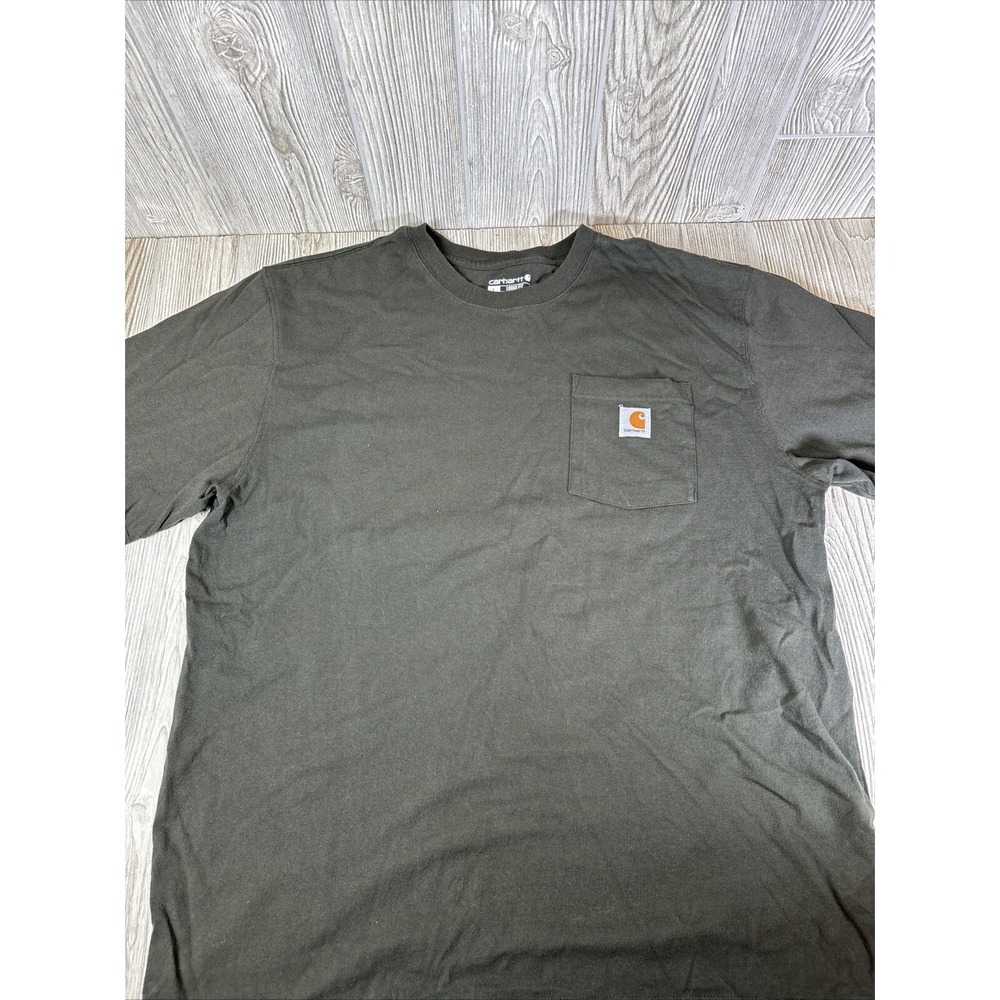 Carhartt T-Shirt Mens LARGE Green Crew Neck Short‎ Sleeve Loose Fit Workwear - Picture 4 of 10